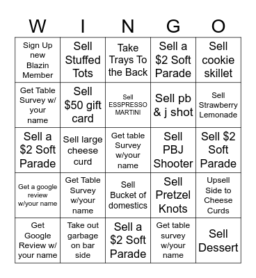 WINGO Bingo Card