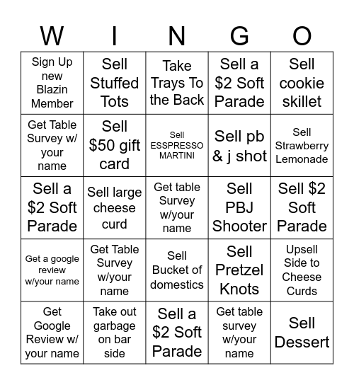 WINGO Bingo Card
