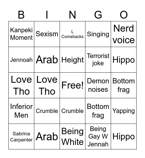 Nadeen Bingo Card