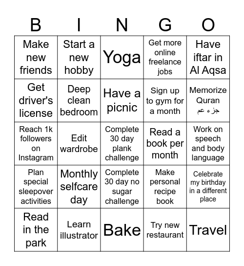 My Life in 2025 Bingo Card