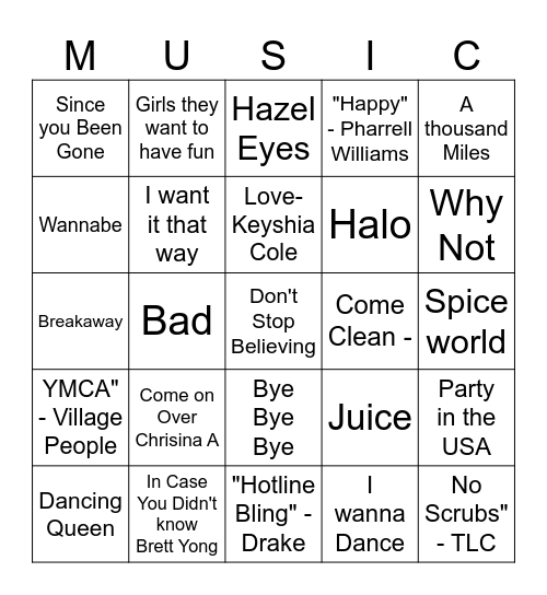Music bingo Card