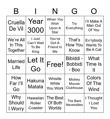 Disney Bingo Card