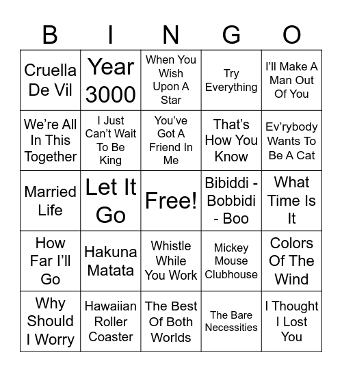 Disney Bingo Card