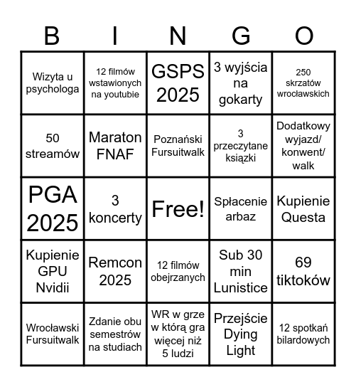 2025 Bingo Card