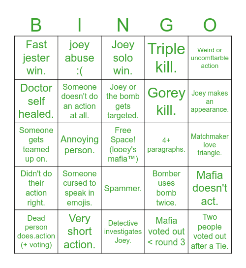 LOOEY MAFIA BINGO! Bingo Card
