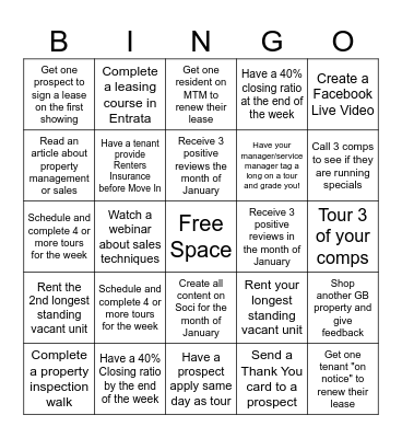 Leasing Agent Bingo Card