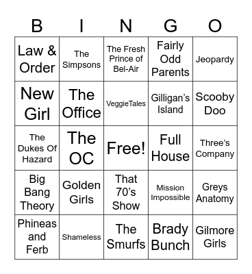 TV Shows Bingo Card