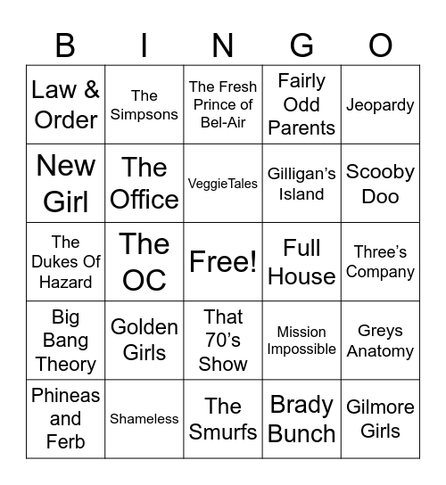 TV Shows Bingo Card
