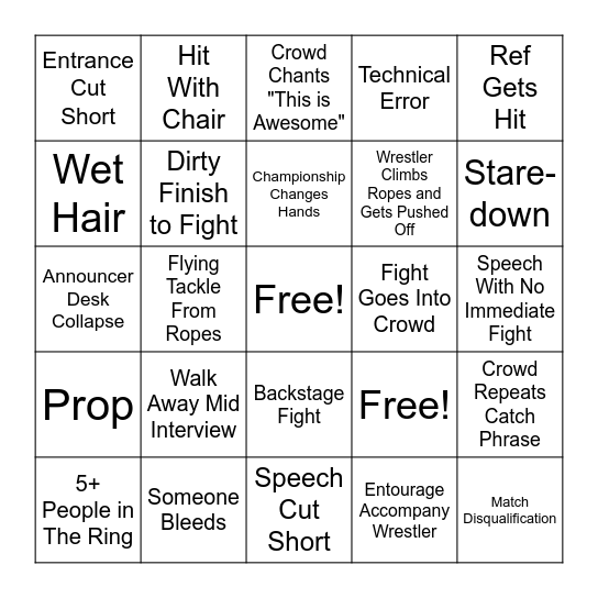 WWE Bingo Card Bingo Card