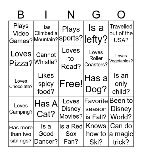 Get to know your Fellow Scout Bingo Card