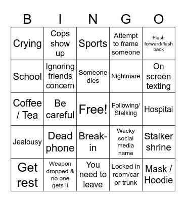 Lifetime Movie Bingo Card