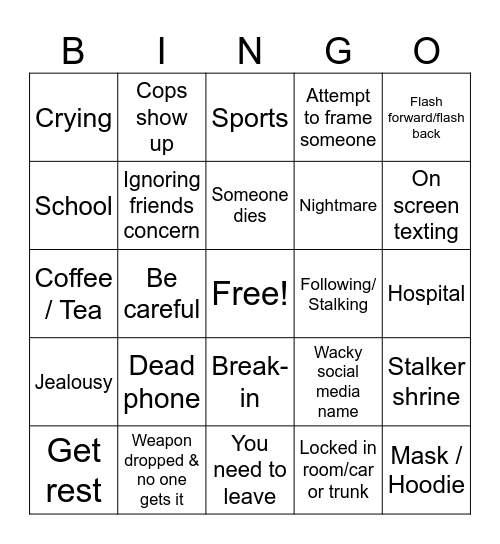 Lifetime Movie Bingo Card