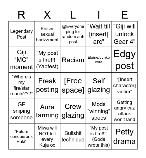 RedxLine Bingo Card