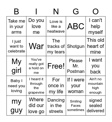 Motown Bingo Card