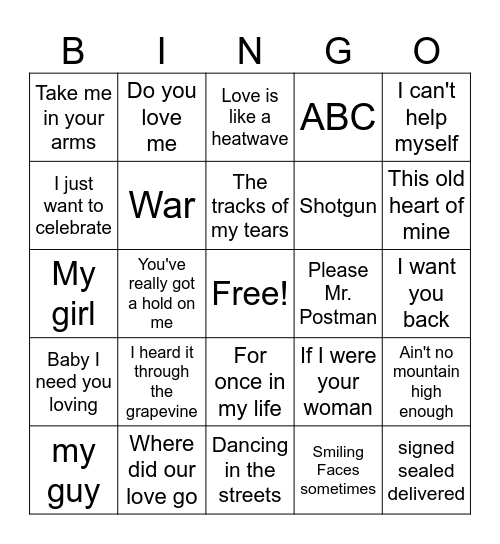 Motown Bingo Card