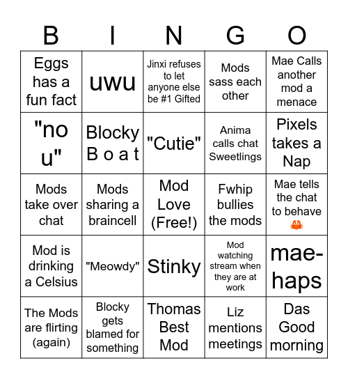 Fwhip Mod Bingo Card