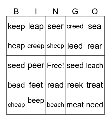 Long E Bingo Card