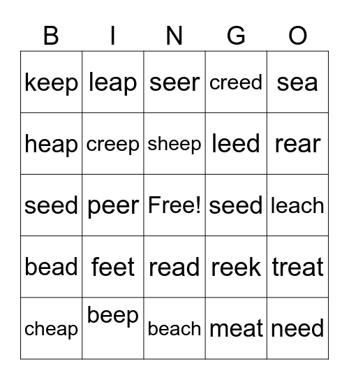 Long E Bingo Card