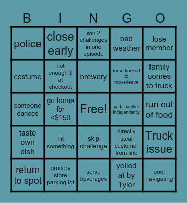 Food Truck Bingo Card