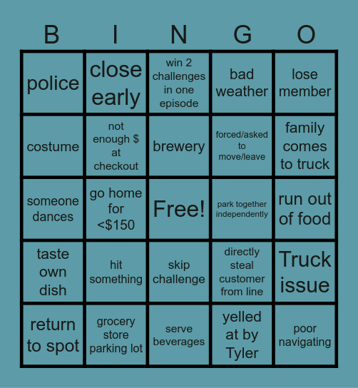 Food Truck Bingo Card