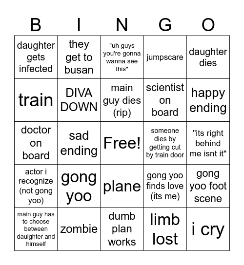 TRAIN TO BUSAN Bingo Card