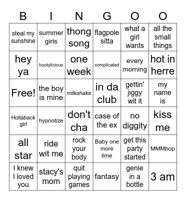 Y2K POP Bingo Card