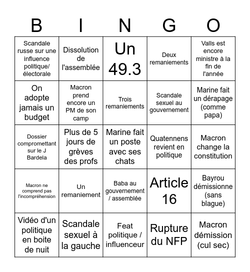 (Geo)Politique 2025 Bingo Card