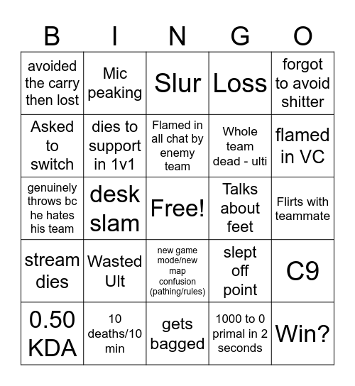 Chuck Stream Bingo Card