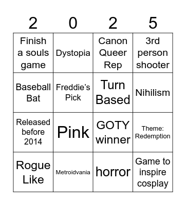 2025 Video Games Bingo Card