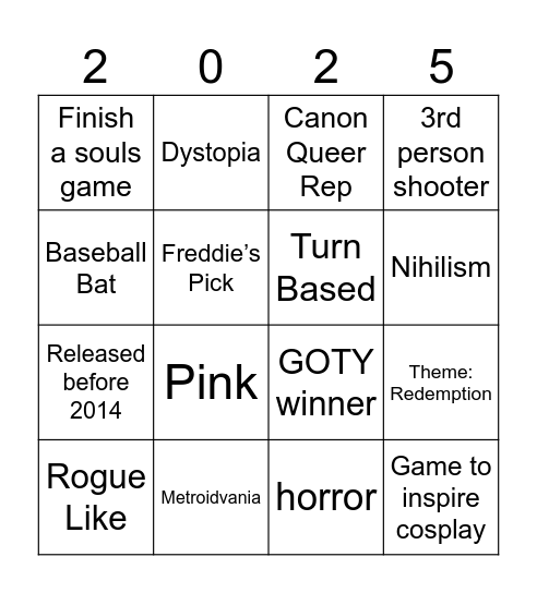 2025 Video Games Bingo Card