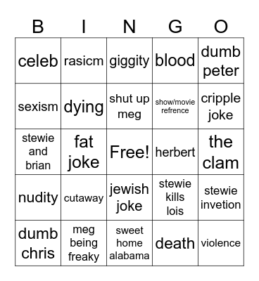 family guy Bingo Card