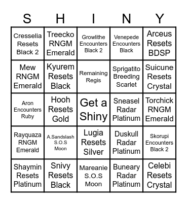 2025 Shiny Pokemon Bingo Card
