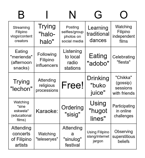HUM 102 Bingo Card