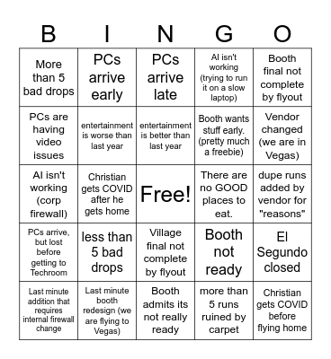 Core Team Bingo Card