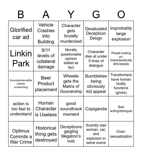 Bayverse Bingo :c Bingo Card