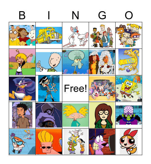 90s Cartoons Bingo Card