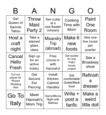 2025 Intentions Bingo Card