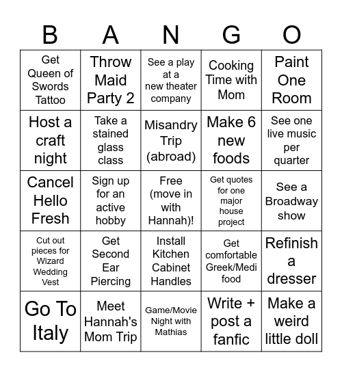 2025 Intentions Bingo Card