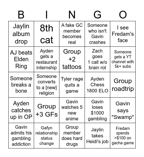 Group member bingo Card