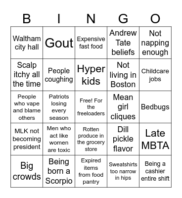 Awful Things Bingo Card