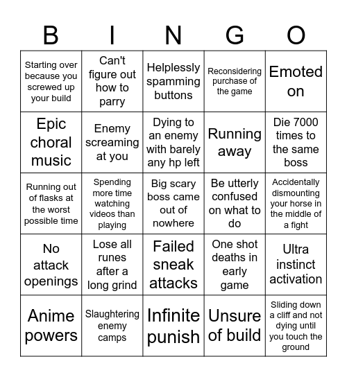 Elden Ring Bingo Card