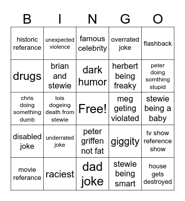 family guy bingo Card