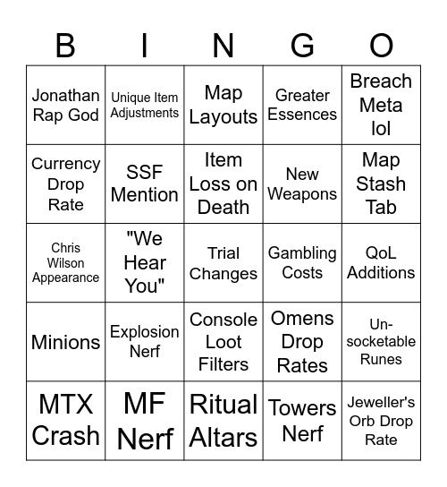 PoE 2 Bingo Card