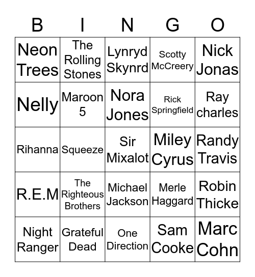 Name that Artist Bingo Card