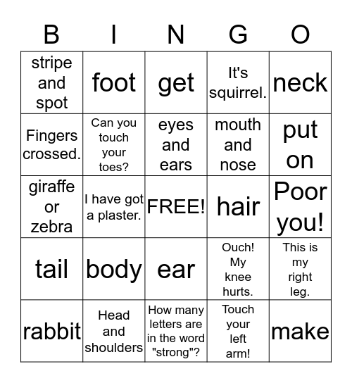 BODY    Bingo Card