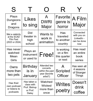 Scripted Winter '25 Mixer Bingo! Bingo Card