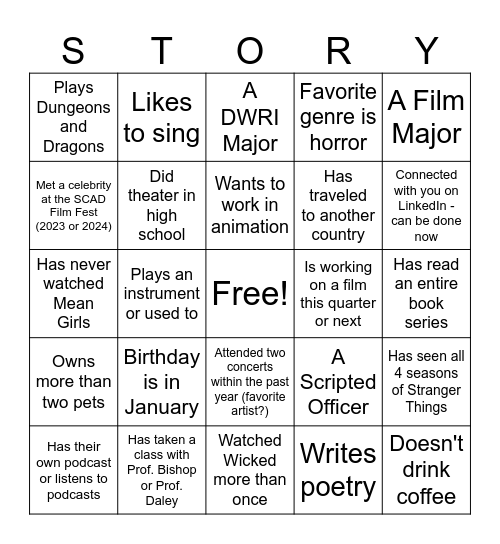 Scripted Winter '25 Mixer Bingo! Bingo Card