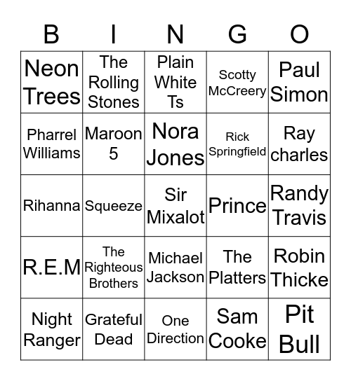 Name that Artist Bingo Card
