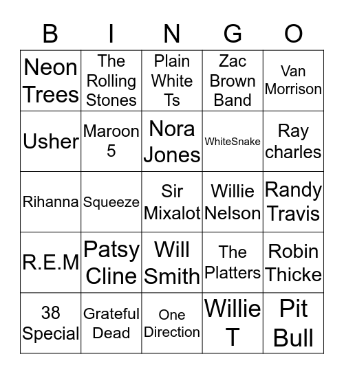 Name that Artist Bingo Card