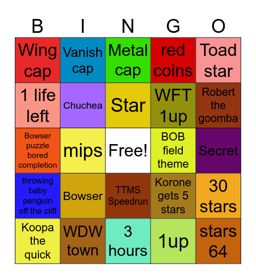 Super Mario 64 Bingo Card
